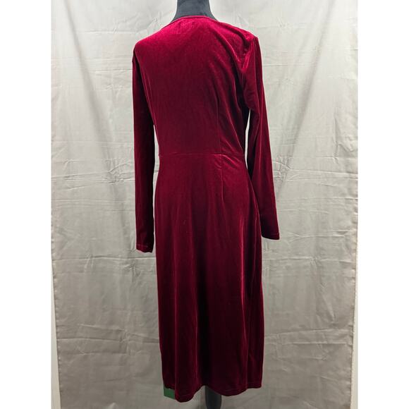 Halara Sangria V Neck Long Sleeve Ruched Split Velvet Midi Casual Dress, Size L - Picture 4 of 7